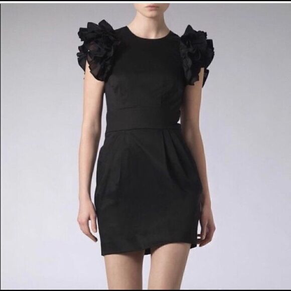 French Connection Flared Sleeve Black Dress Sz 4 - Picture 2 of 8